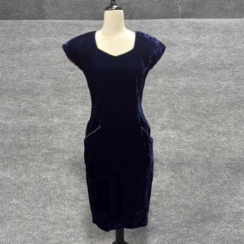 Cynthia Howie Dress Womens 6 Navy Velvet Sheath Midi Cocktail Party Cap Sleeve